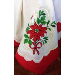 Christmas Tablecloth 68"50" Poinsettia Floral Table Linen Cotton